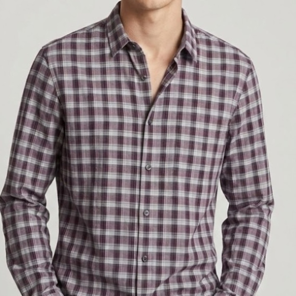 Vince Red Gray Plaid Long Sleeve Button Down XL